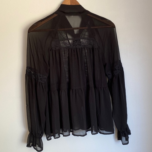 Free People womens  top black s/m sheer black long sleeve. - Picture 2 of 14